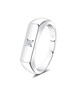 Plain Shape of Blink CZ Stone Silver Ring NSR-4039